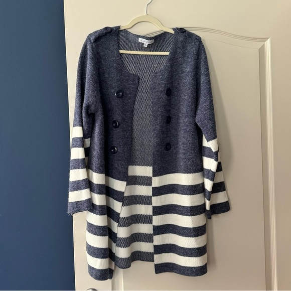 Keren Hart Blue/White Striped Button Cardigan Sweater Women’s Size XL - Picture 1 of 5